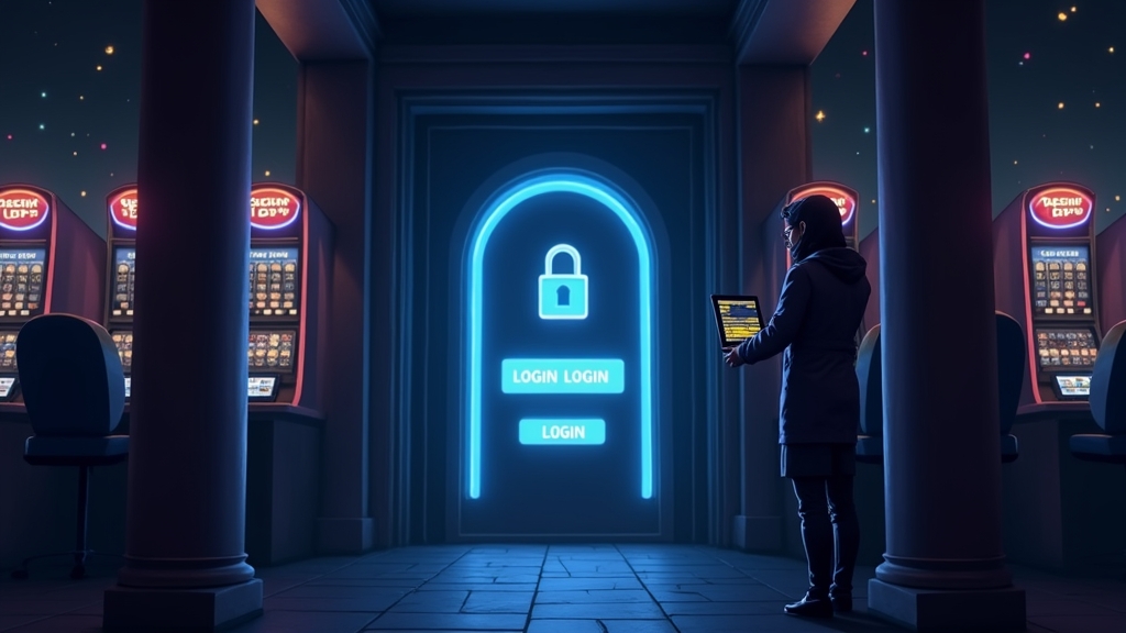 Person meldet sich im dunklen Casino an einem digitalen Login-Bereich an