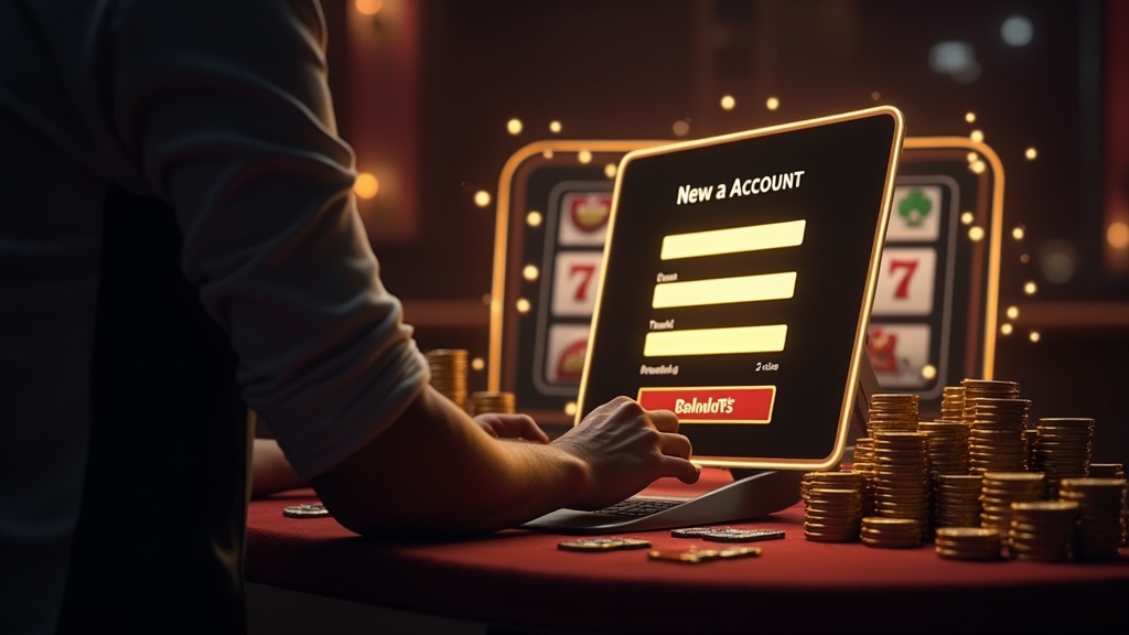 Spieler erstellt in einer dunklen Casino-Umgebung ein neues Konto